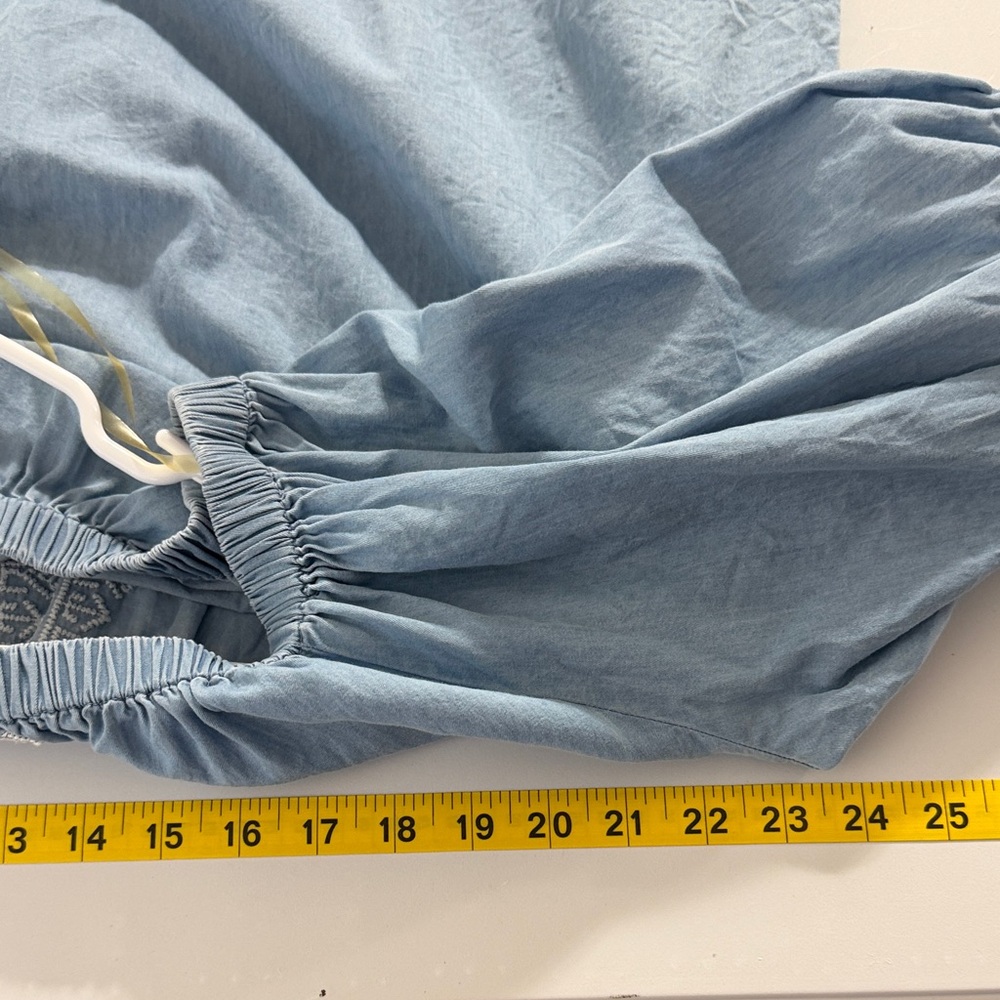 BLL New York Blue Boho Embroidered Blouse 1X 100% Lyocell Peasant Top - Picture 11 of 13